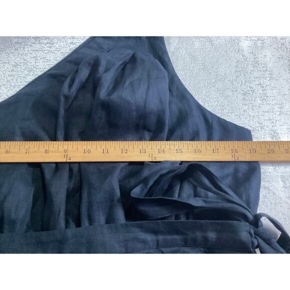 Anthropologie one shoulder linen wrap preppy dress size 16 black - Picture 10 of 11